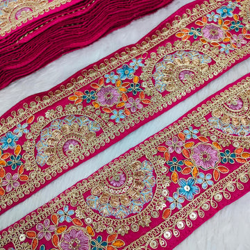 Multicolor Floral Embroidered Lace Trim Border for Ethnic, Festive & Bridal Wear