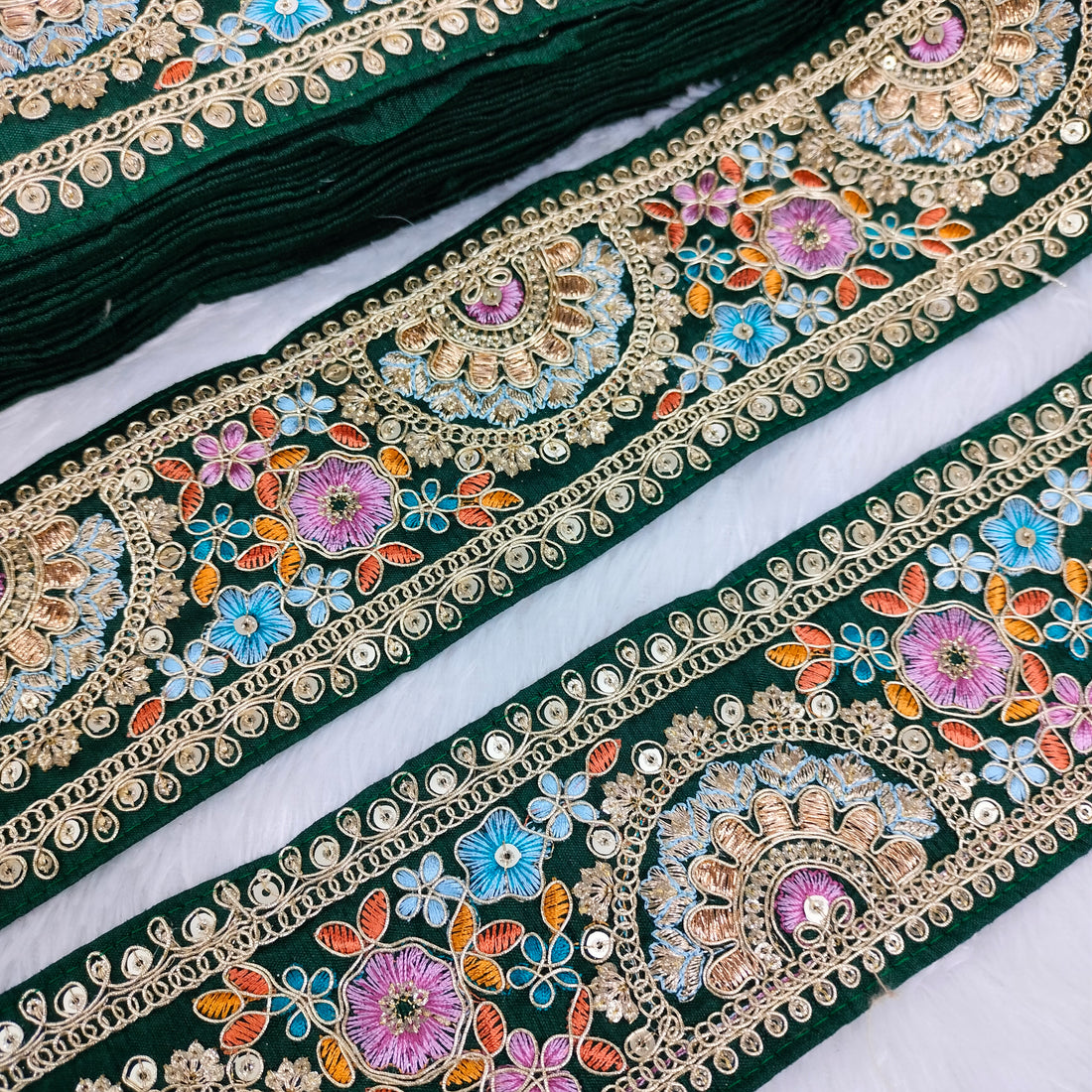 Multicolor Floral Embroidered Lace Trim Border for Ethnic, Festive & Bridal Wear