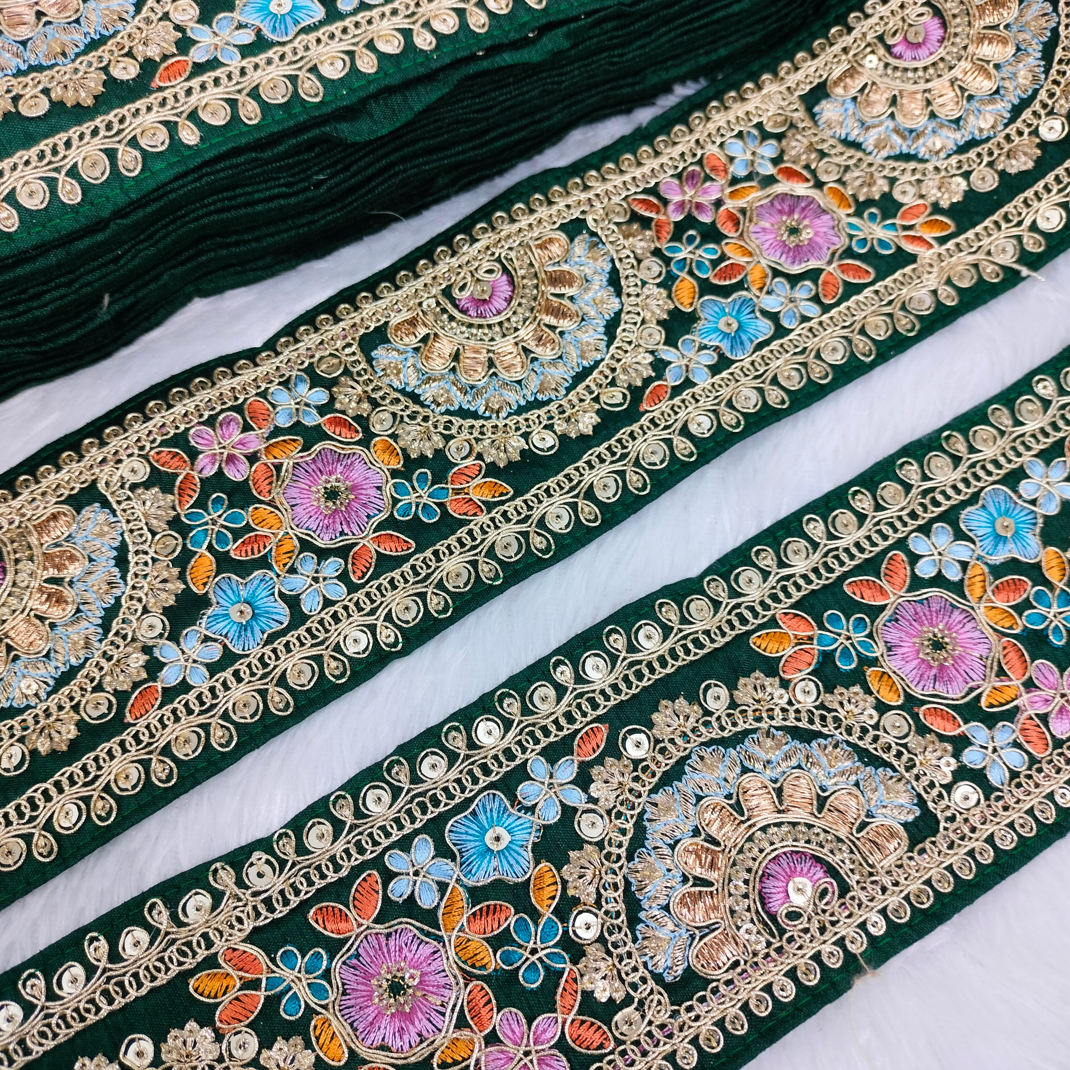 Multicolor Floral Embroidered Lace Trim Border for Ethnic, Festive & Bridal Wear