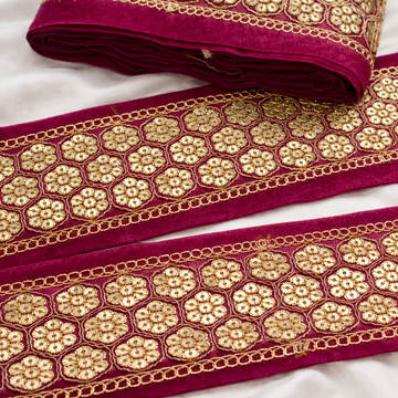 Floral Sequin Embroidered Lace Trim Border for Ethnic, Festive & Bridal Wear