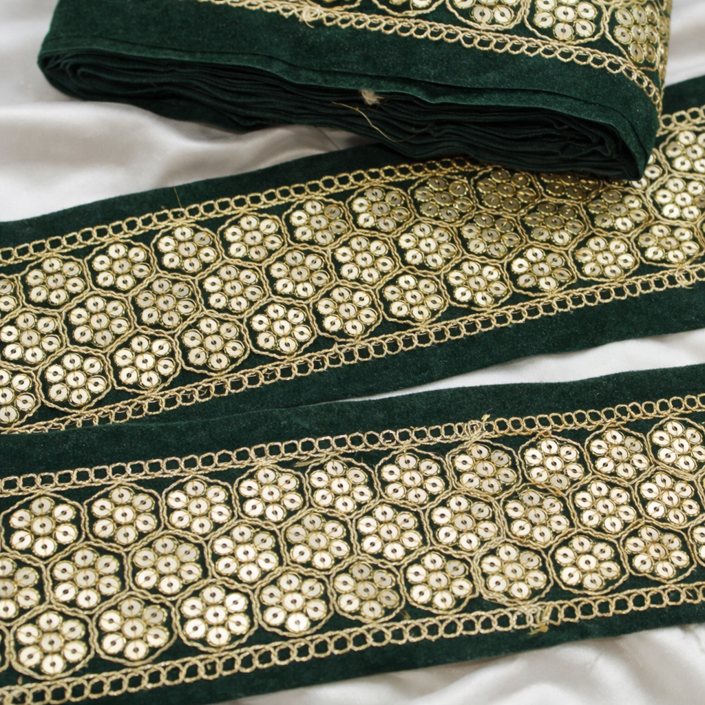 Floral Sequin Embroidered Lace Trim Border for Ethnic, Festive & Bridal Wear