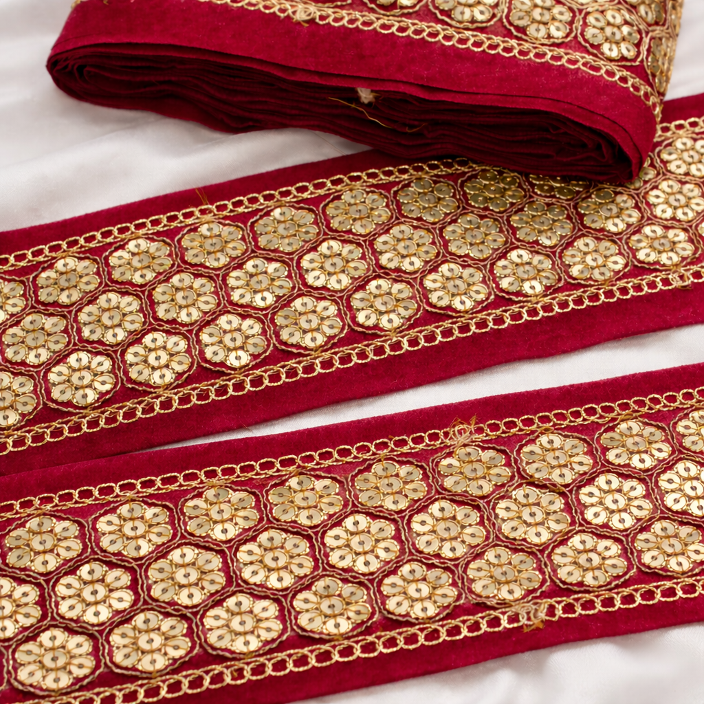 Floral Sequin Embroidered Lace Trim Border for Ethnic, Festive & Bridal Wear