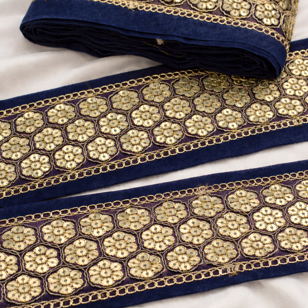 Floral Sequin Embroidered Lace Trim Border for Ethnic, Festive & Bridal Wear