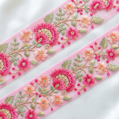 Handcrafted Floral Embroidered Lace Trim with Sequin Detailing