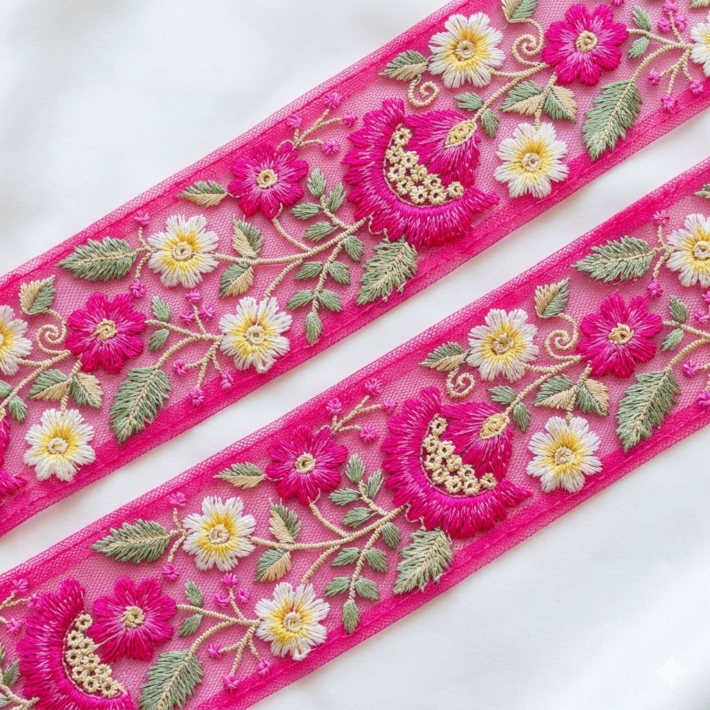 Handcrafted Floral Embroidered Lace Trim with Sequin Detailing