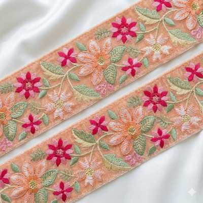 Handcrafted Floral Embroidered Lace Trim with Vine Pattern hover