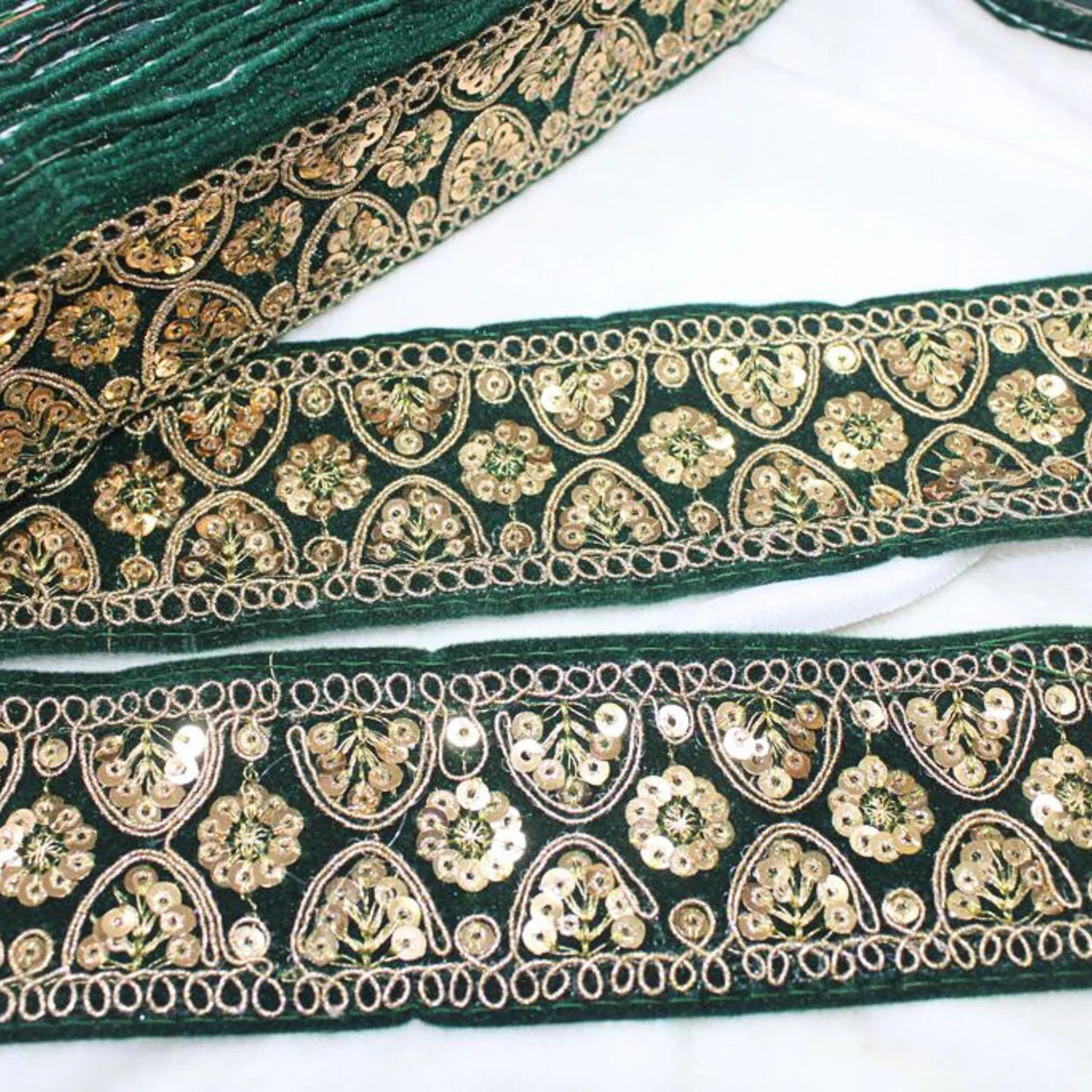 Floral Sequin Embroidered Lace Trim Border for Ethnic, Festive & Designer Wear