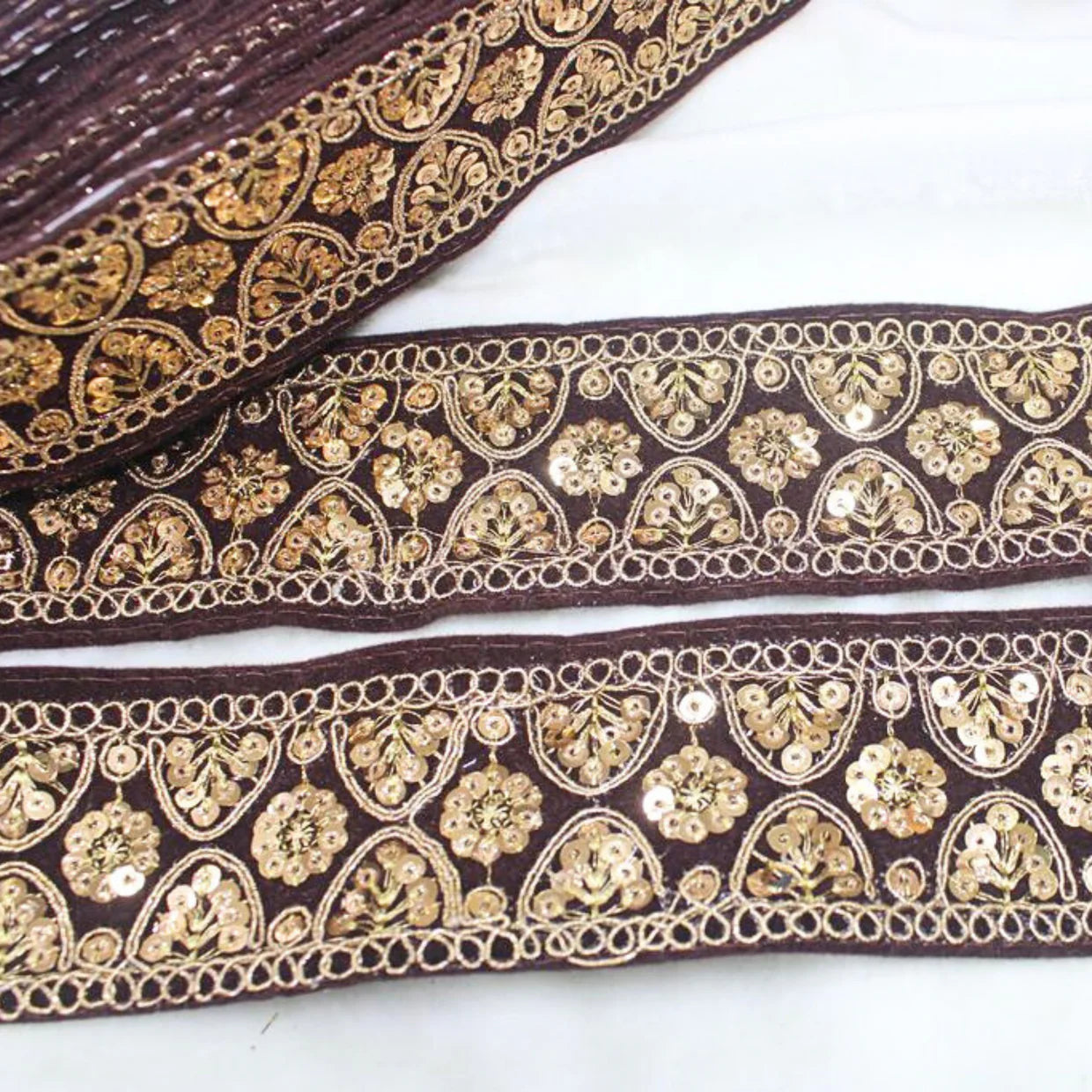 Floral Sequin Embroidered Lace Trim Border for Ethnic, Festive & Designer Wear