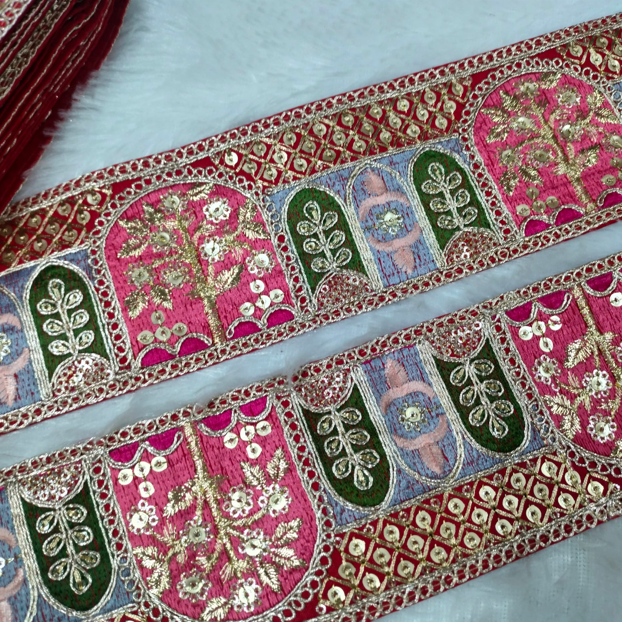 Red Multicolor Zari Work Lace