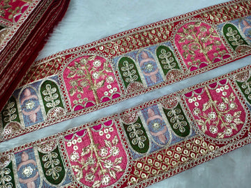 Red Multicolor Zari Work Lace