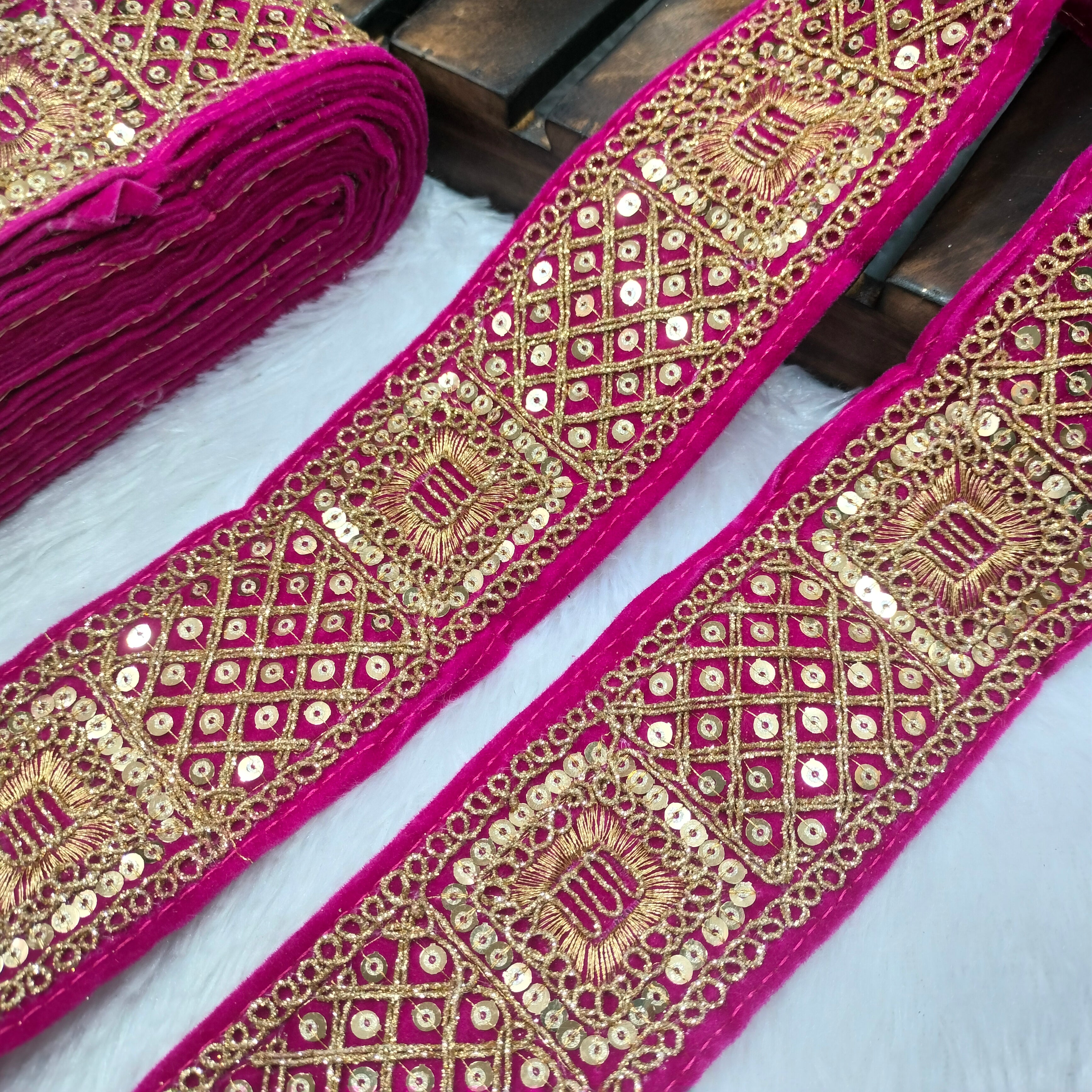Geometric Sequin Embroidered Lace Border for Ethnic, Festive & Designer Wear