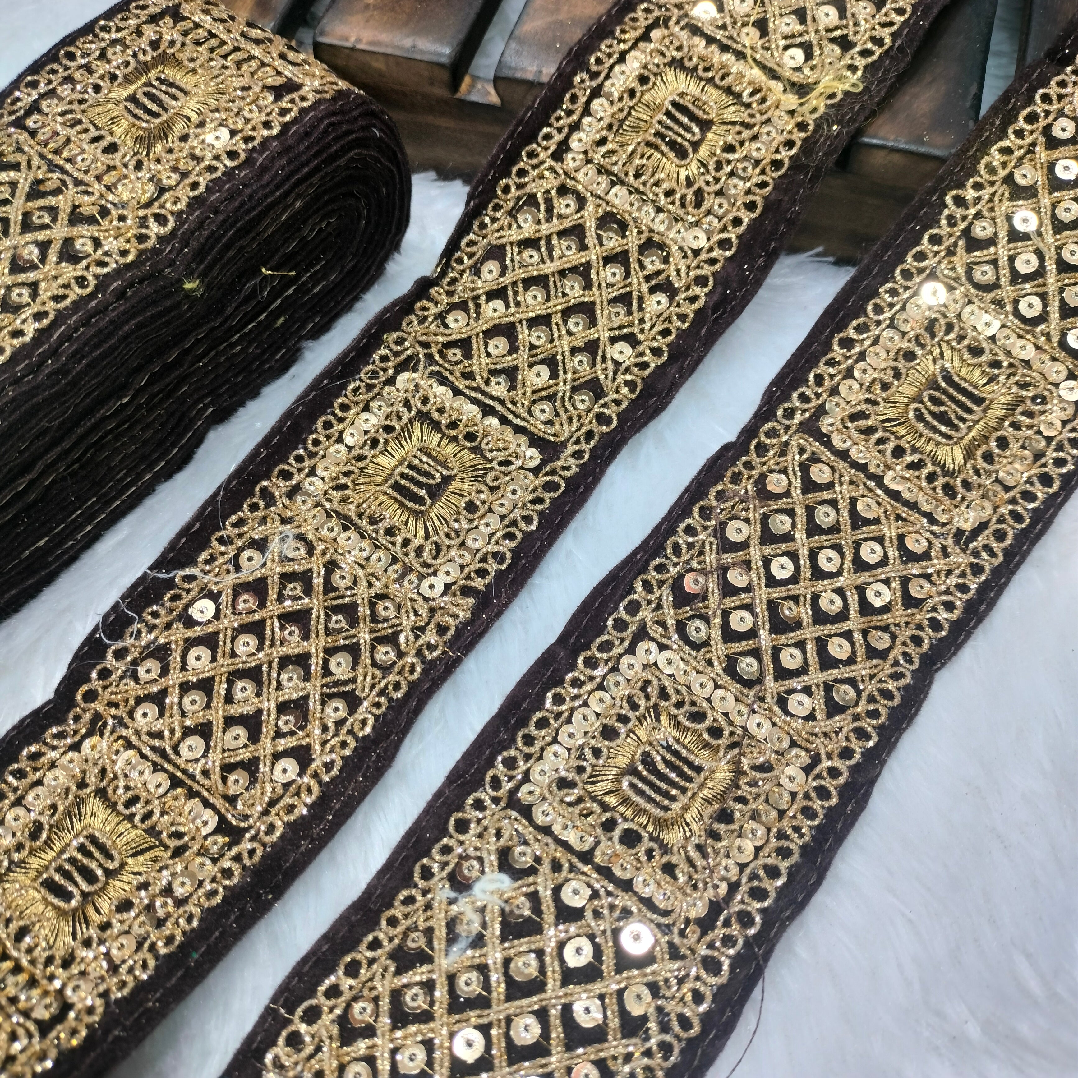 Geometric Sequin Embroidered Lace Border for Ethnic, Festive & Designer Wear