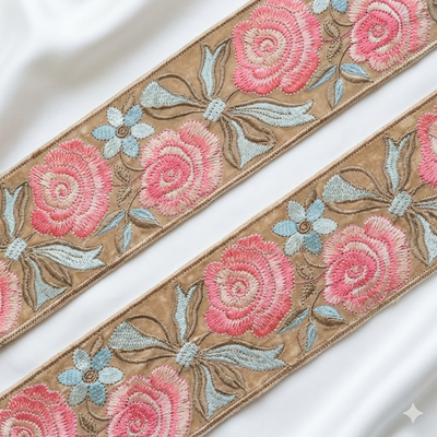 Floral Embroidered Lace Trim Border for Ethnic, Festive & Designer Wear