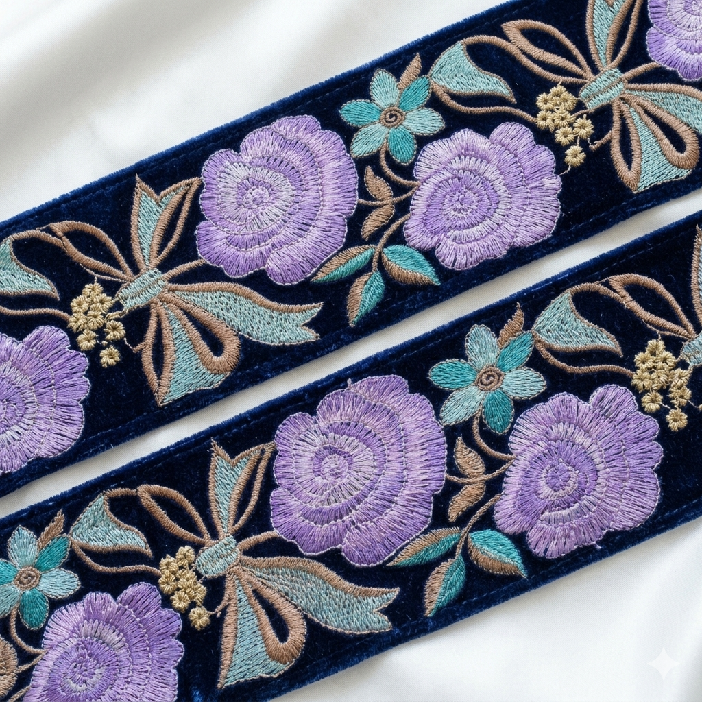 Floral Embroidered Lace Trim Border for Ethnic, Festive & Designer Wear