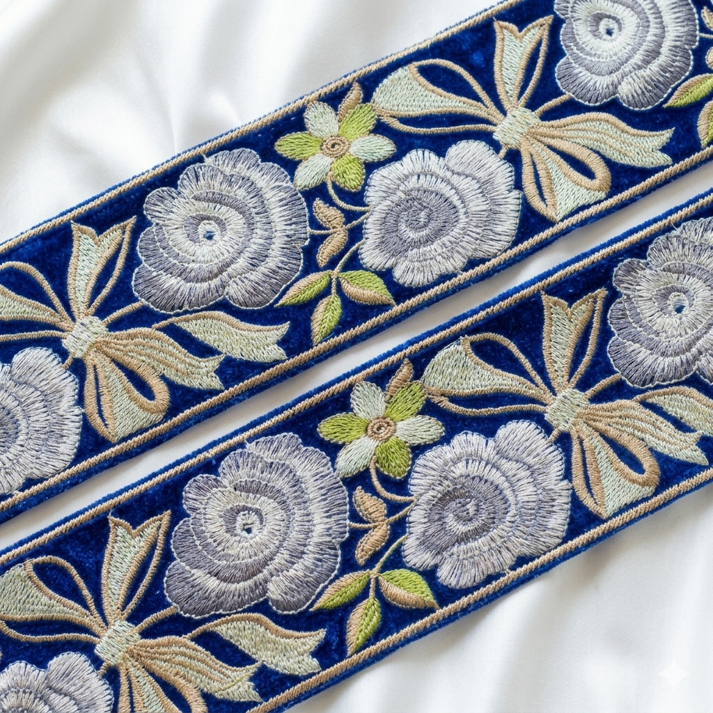 Floral Embroidered Lace Trim Border for Ethnic, Festive & Designer Wear
