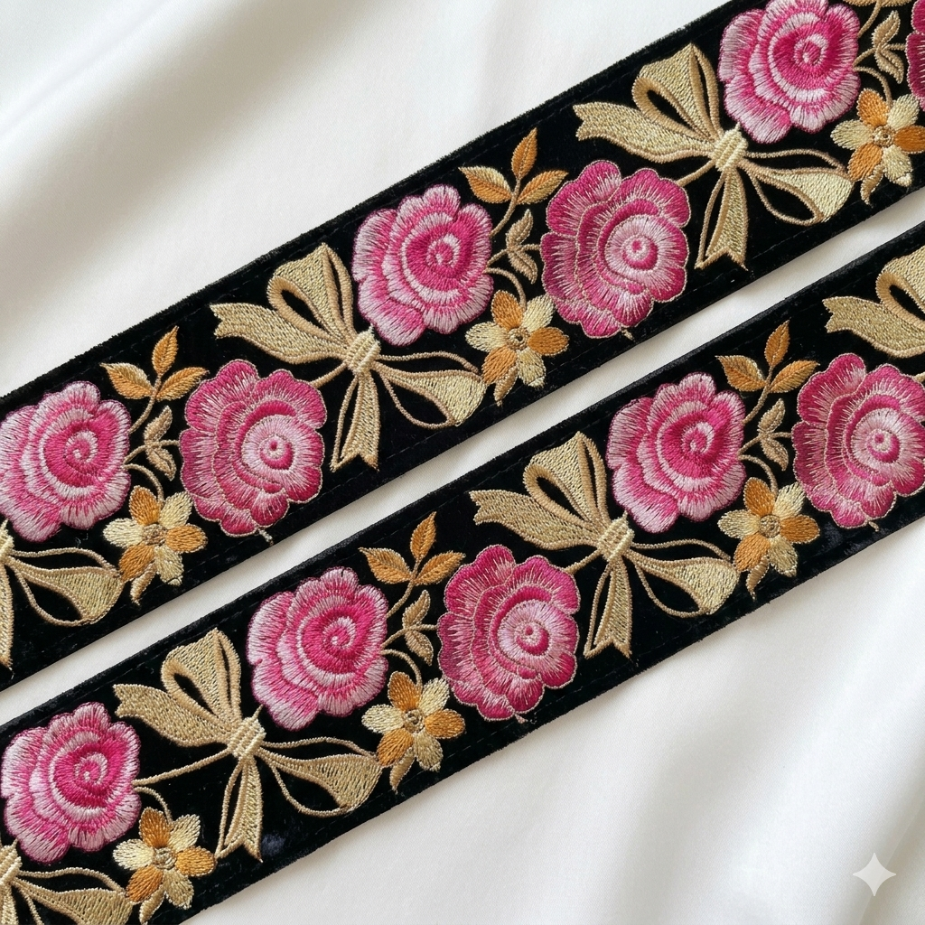 Floral Embroidered Lace Trim Border for Ethnic, Festive & Designer Wear