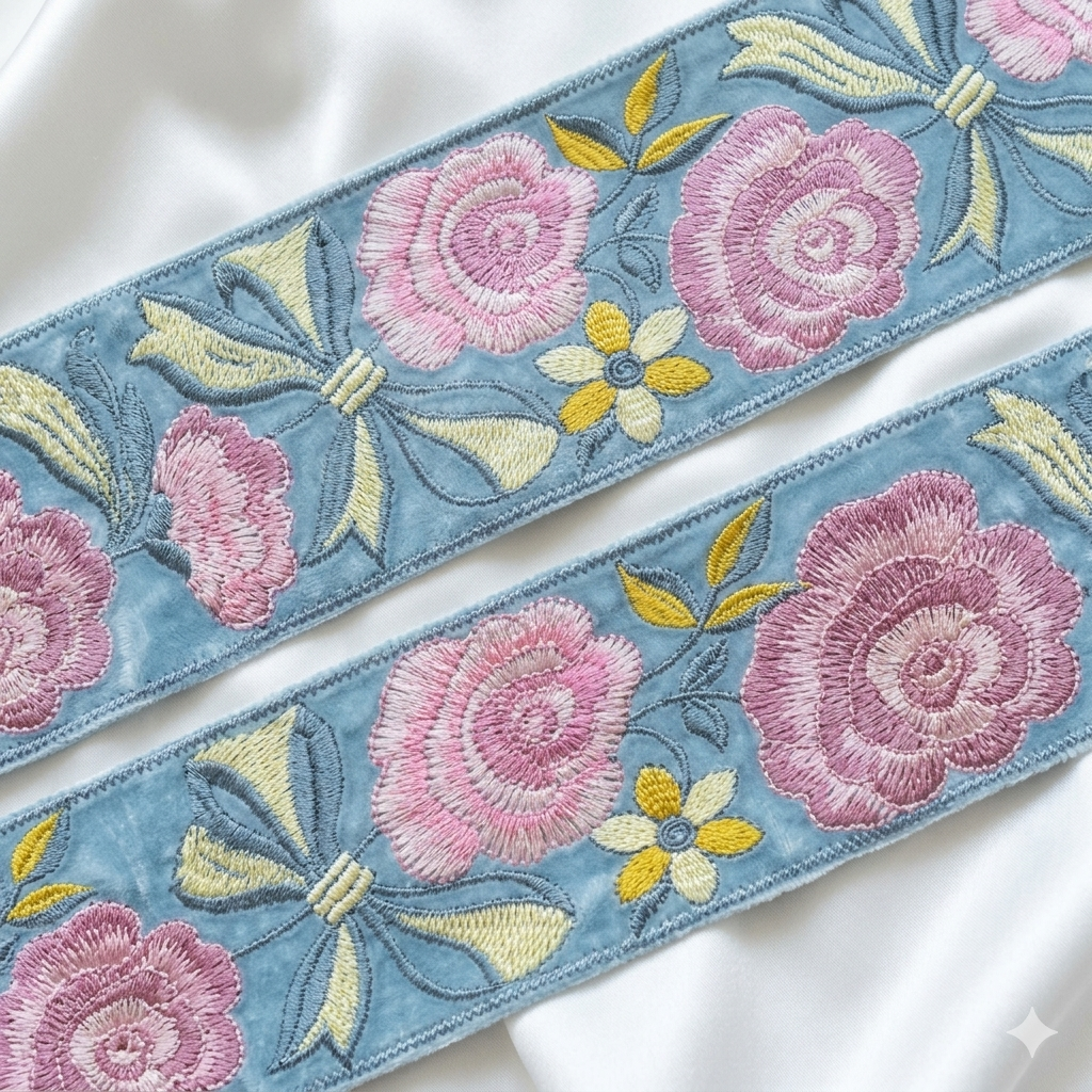 Floral Embroidered Lace Trim Border for Ethnic, Festive & Designer Wear