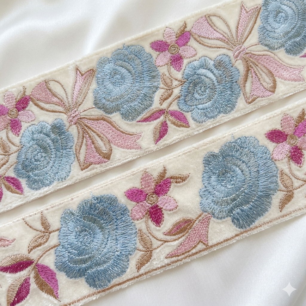 Floral Embroidered Lace Trim Border for Ethnic, Festive & Designer Wear