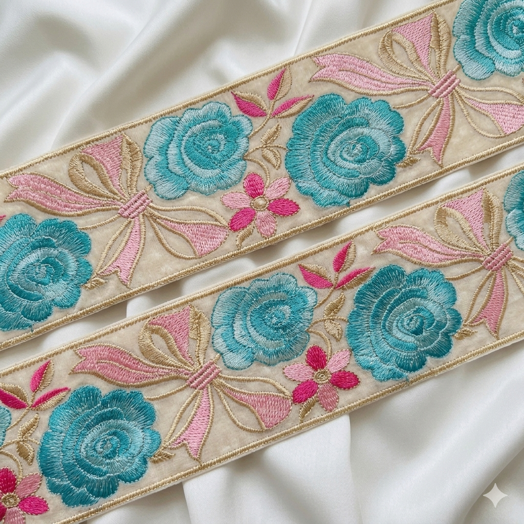 Floral Embroidered Lace Trim Border for Ethnic, Festive & Designer Wear