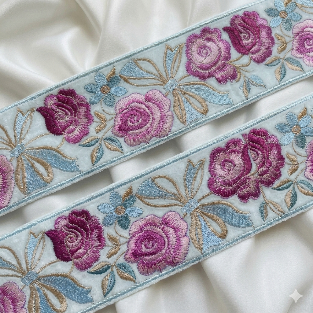 Floral Embroidered Lace Trim Border for Ethnic, Festive & Designer Wear