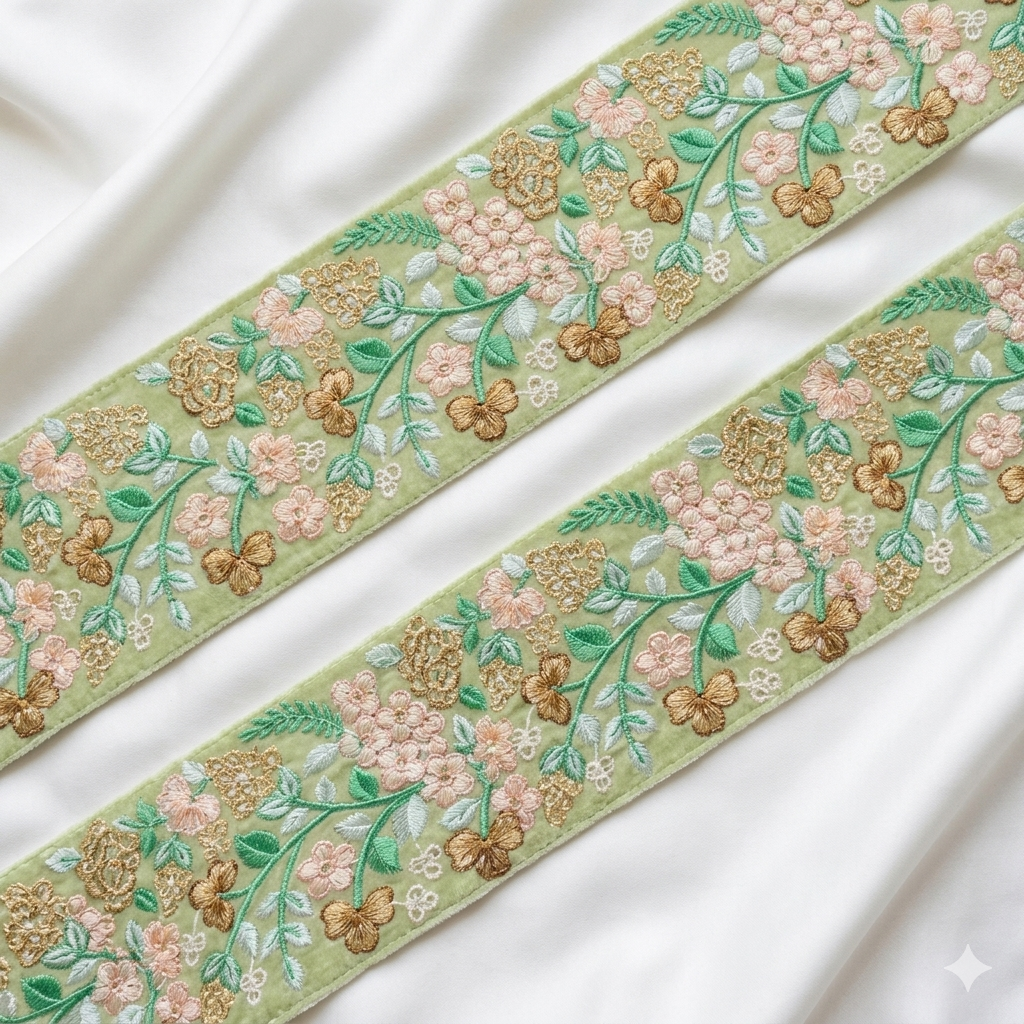 Floral Embroidered Lace Trim Border for Ethnic, Festive & Designer Wear