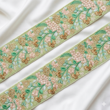 Floral Embroidered Lace Trim Border for Ethnic, Festive & Designer Wear