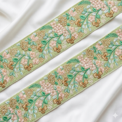 Floral Embroidered Lace Trim Border for Ethnic, Festive & Designer Wear