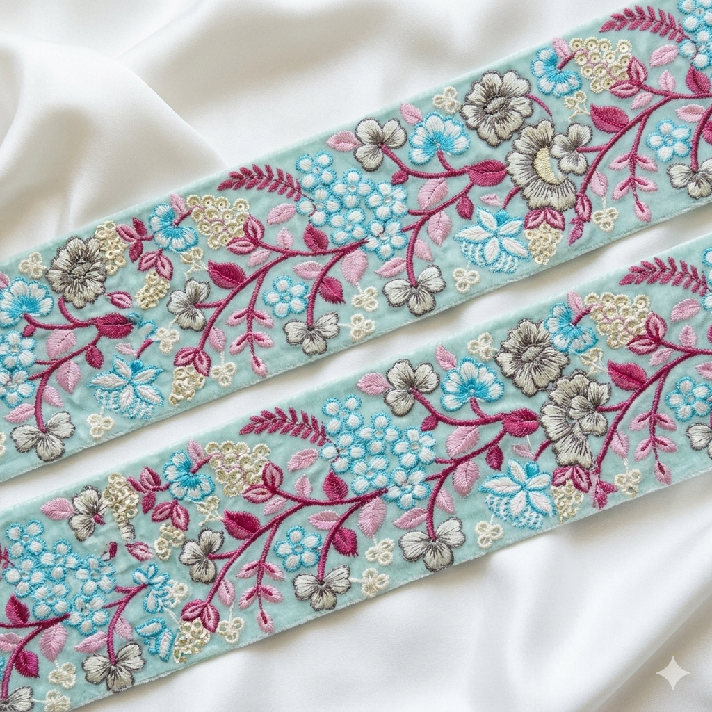 Floral Embroidered Lace Trim Border for Ethnic, Festive & Designer Wear