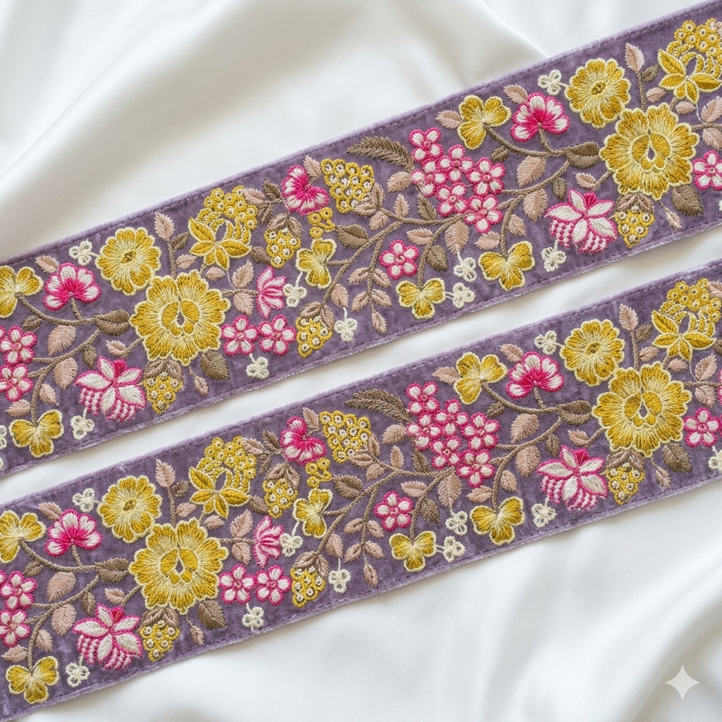 Floral Embroidered Lace Trim Border for Ethnic, Festive & Designer Wear