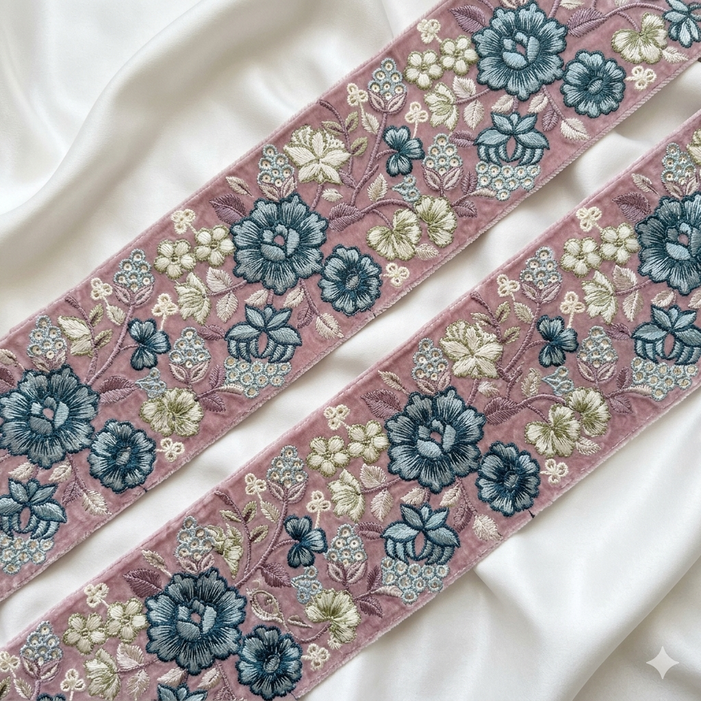 Floral Embroidered Lace Trim Border for Ethnic, Festive & Designer Wear
