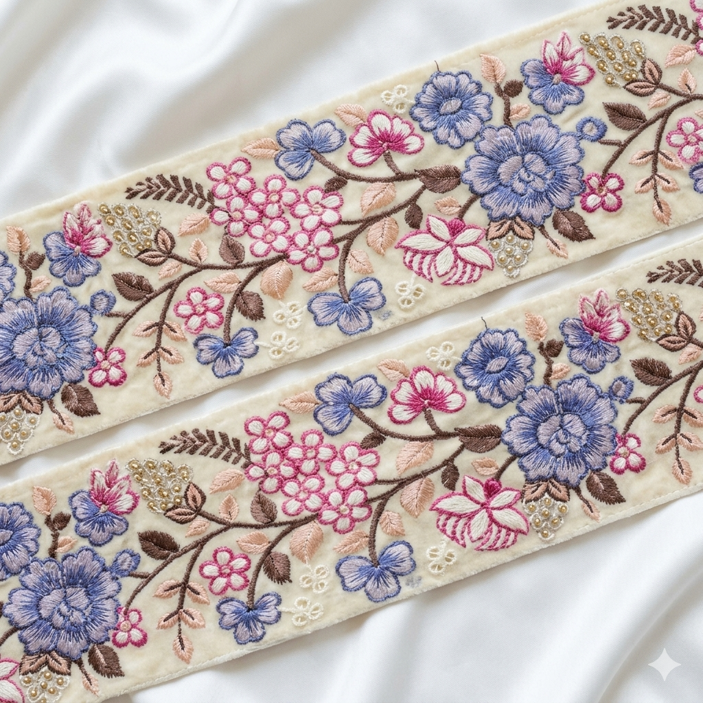 Floral Embroidered Lace Trim Border for Ethnic, Festive & Designer Wear