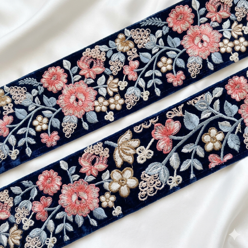 Floral Embroidered Lace Trim Border for Ethnic, Festive & Designer Wear