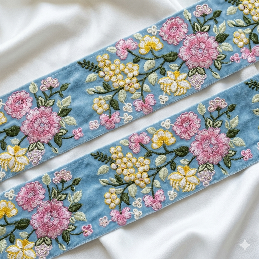 Floral Embroidered Lace Trim Border for Ethnic, Festive & Designer Wear