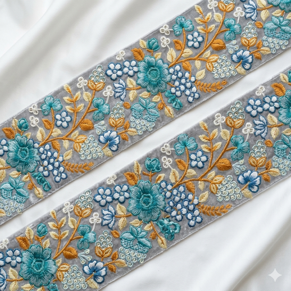Floral Embroidered Lace Trim Border for Ethnic, Festive & Designer Wear