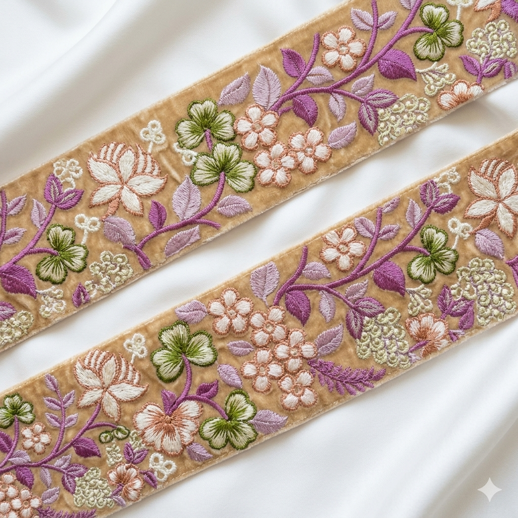Floral Embroidered Lace Trim Border for Ethnic, Festive & Designer Wear