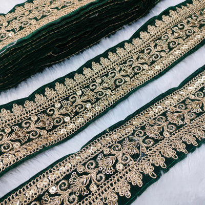 Embroidered Lace Trim Border with Sequin Work for Ethnic, Bridal & Designer Wear