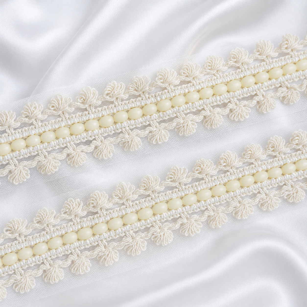 Beaded Fringe Lace Border with Hanging Disc Detailing