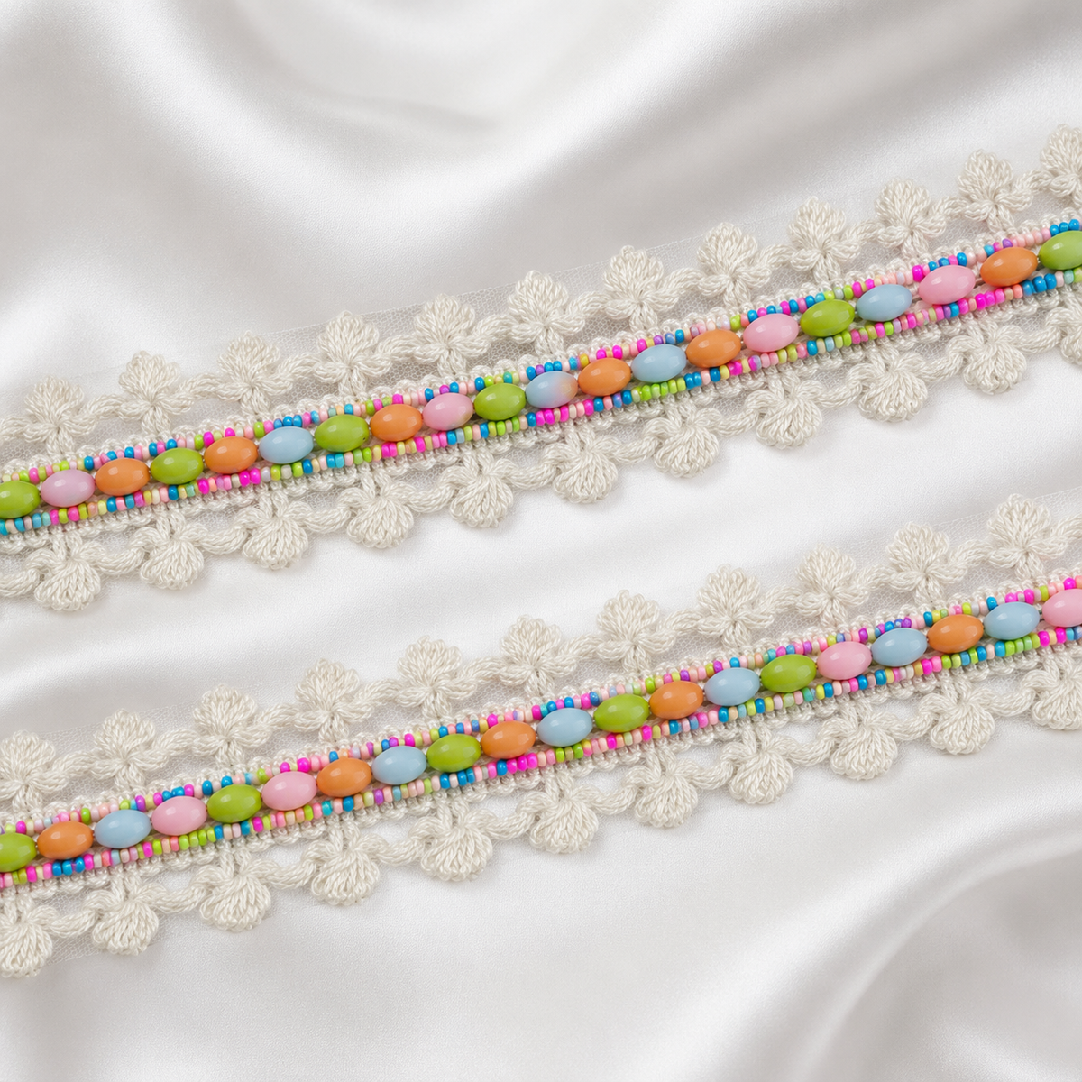 Beaded Fringe Lace Border with Hanging Disc Detailing