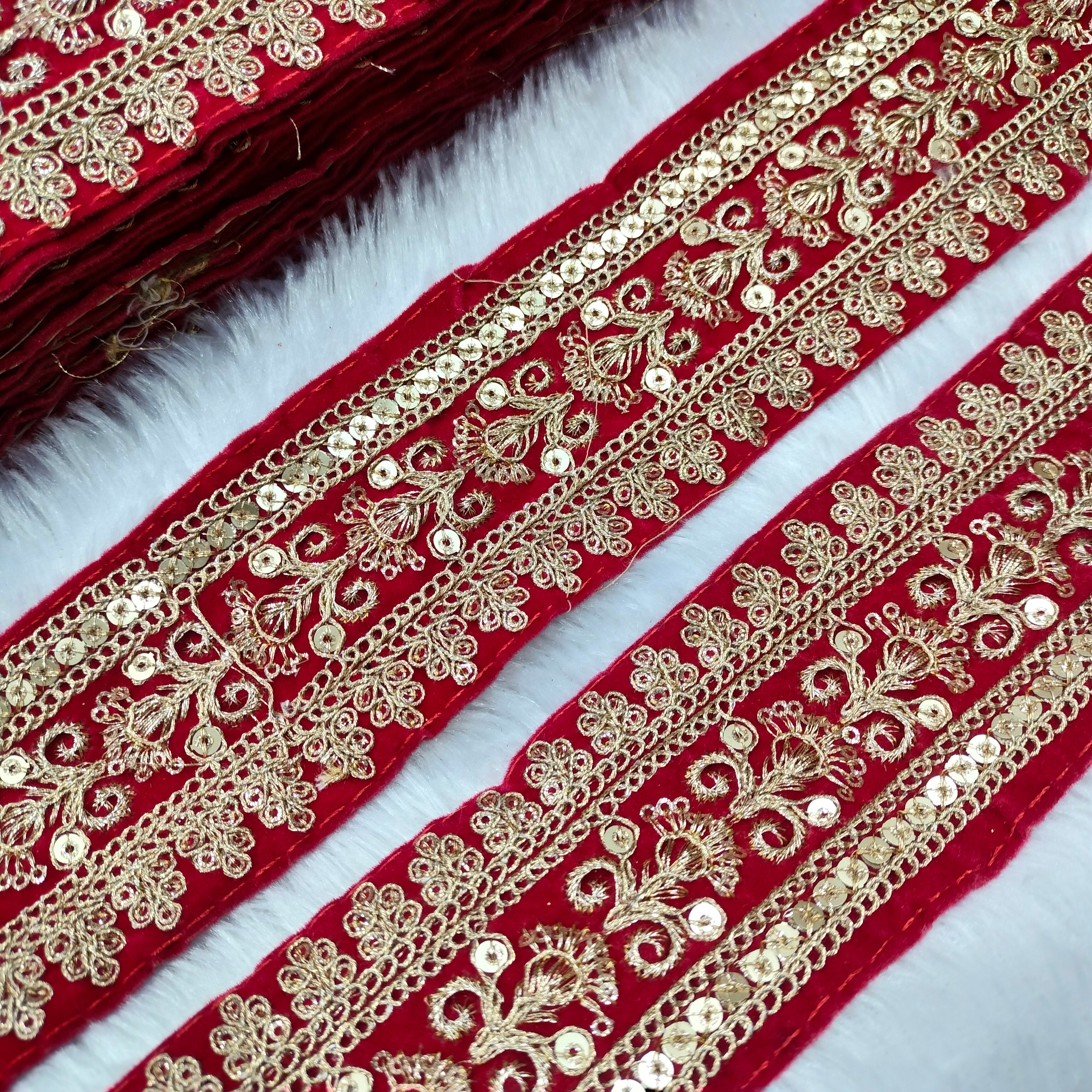 Embroidered Lace Trim Border with Sequin Work for Ethnic, Bridal & Designer Wear