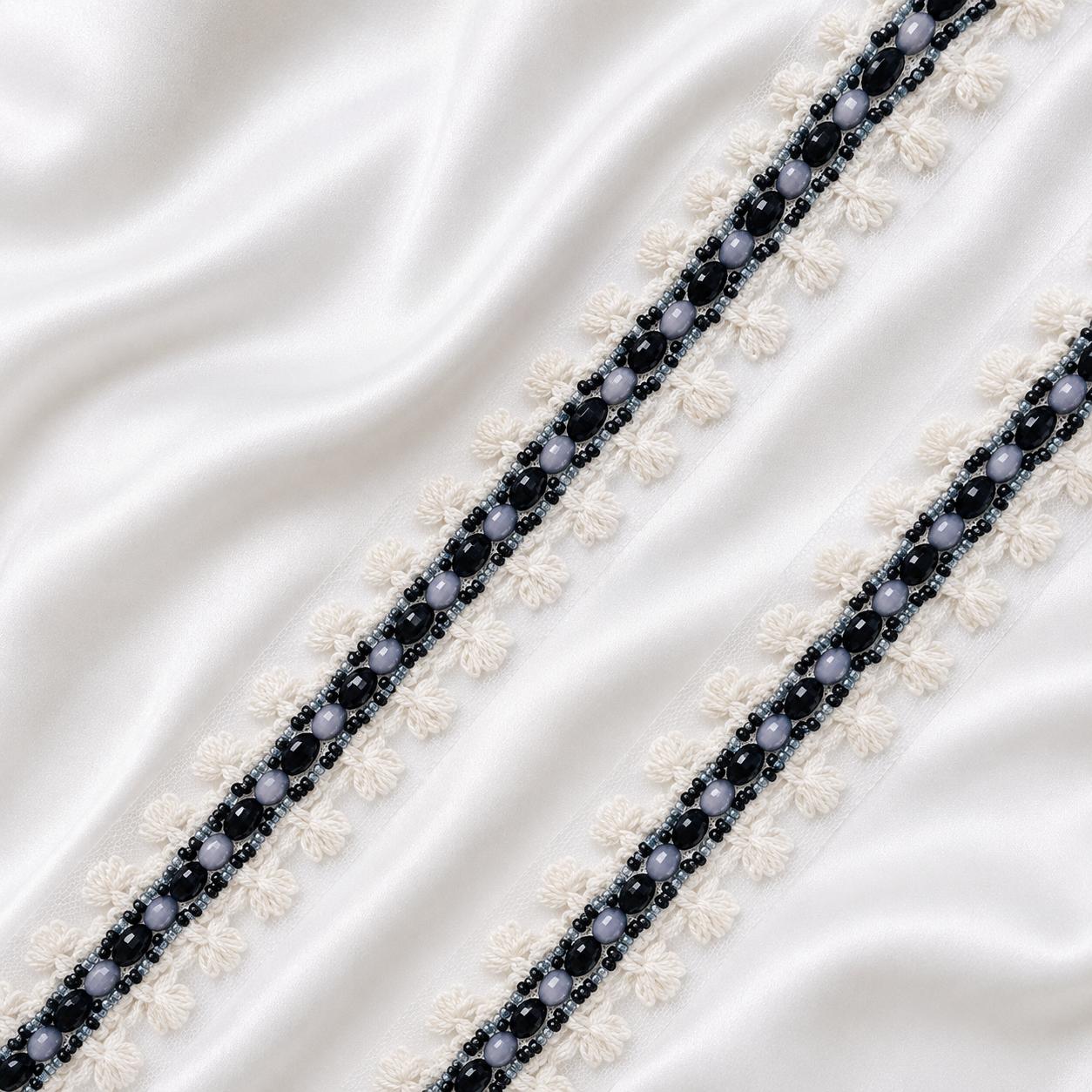 Beaded Fringe Lace Border with Hanging Disc Detailing
