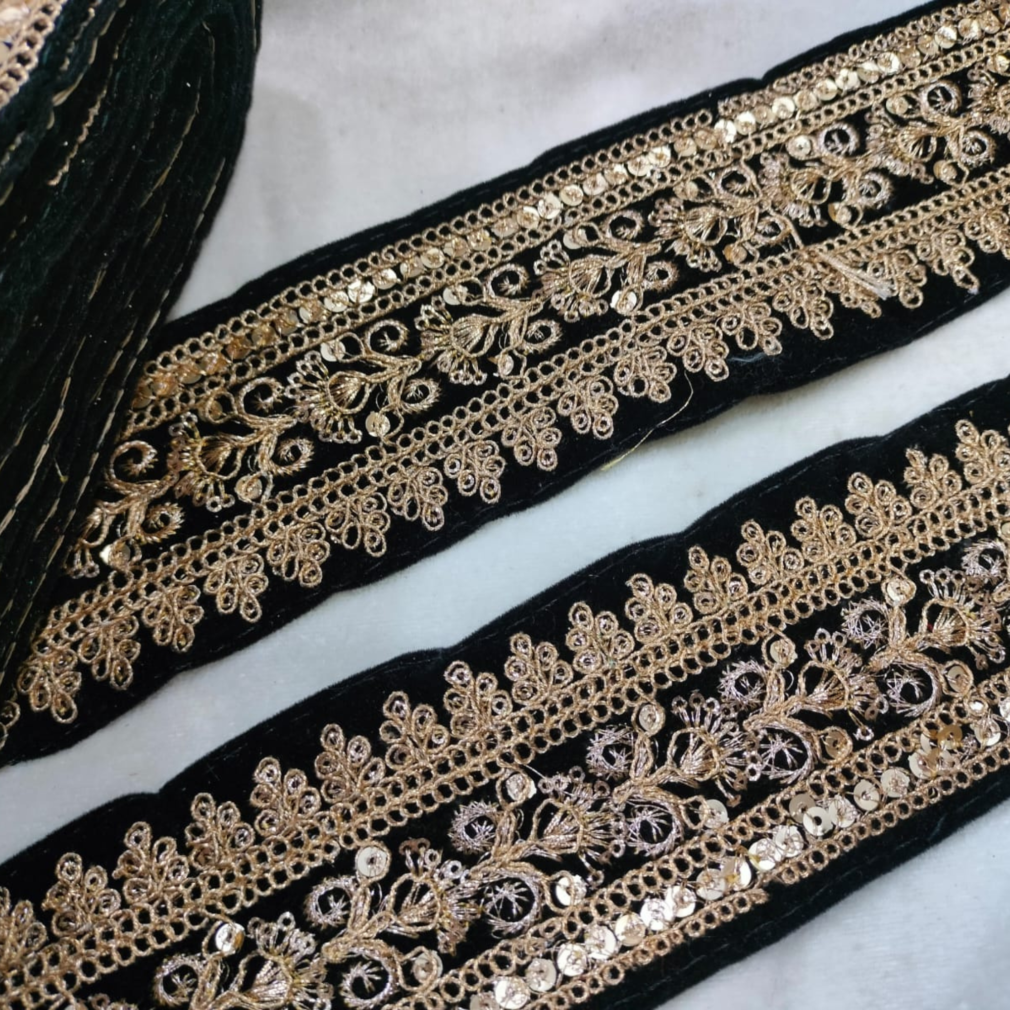 Embroidered Lace Trim Border with Sequin Work for Ethnic, Bridal & Designer Wear