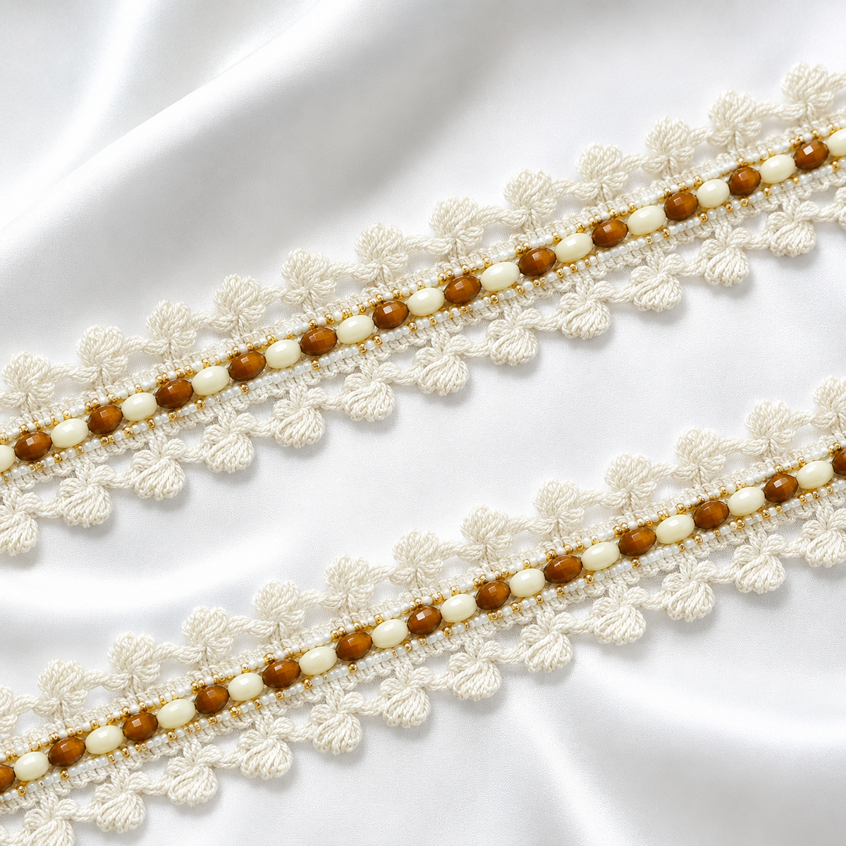 Beaded Fringe Lace Border with Hanging Disc Detailing