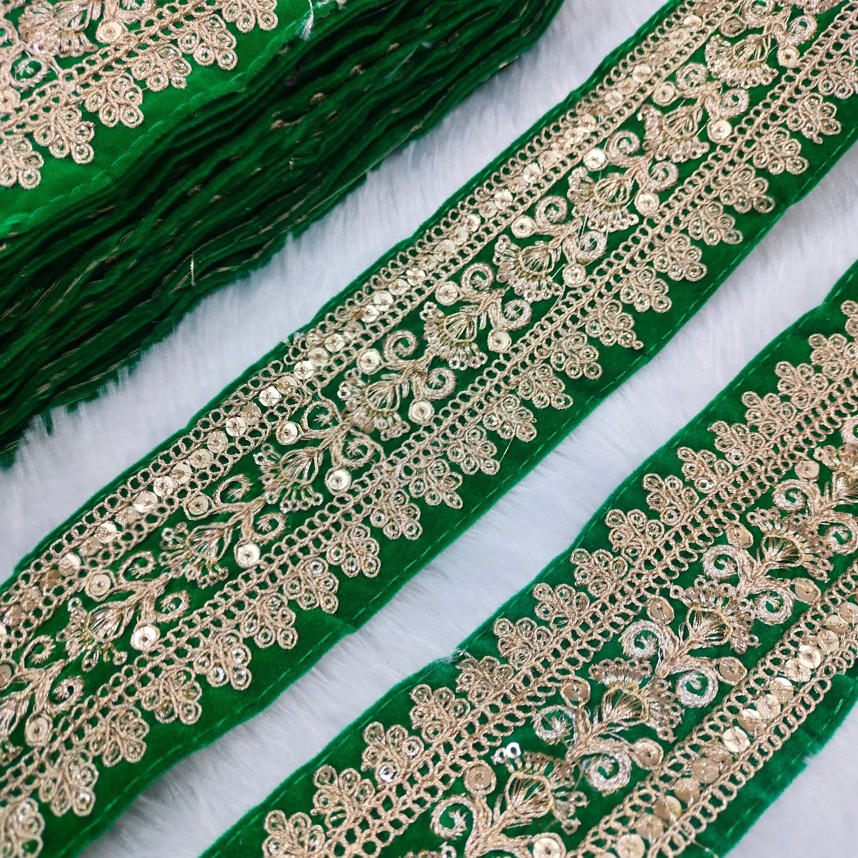 Embroidered Lace Trim Border with Sequin Work for Ethnic, Bridal & Designer Wear