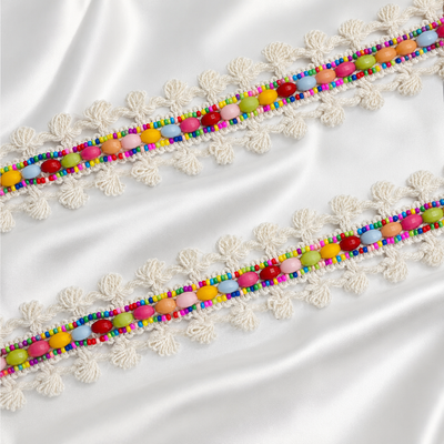 Beaded Fringe Lace Border with Hanging Disc Detailing