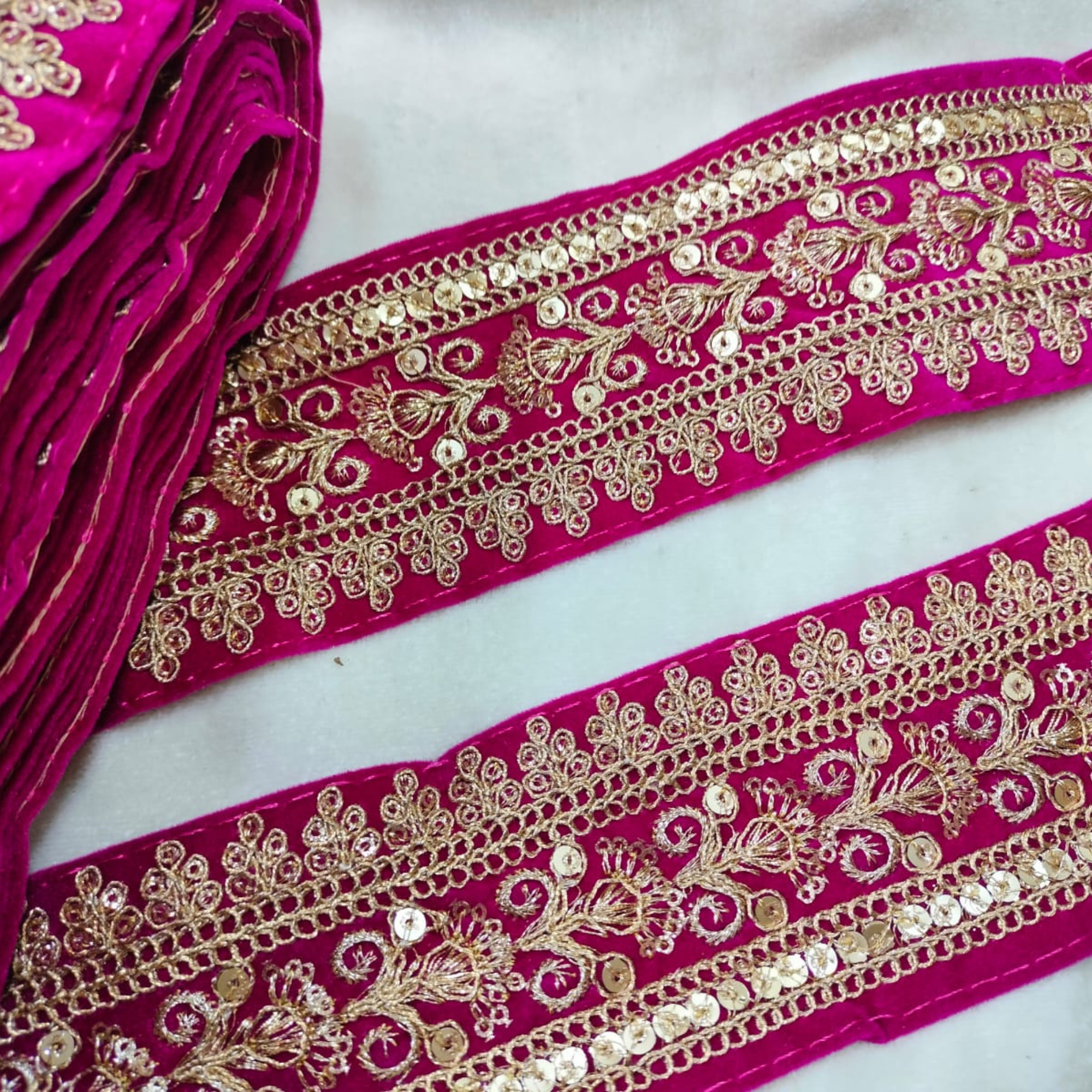 Embroidered Lace Trim Border with Sequin Work for Ethnic, Bridal & Designer Wear