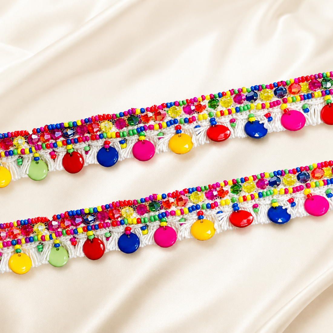 Beaded Fringe Lace Border with Hanging Disc Detailing