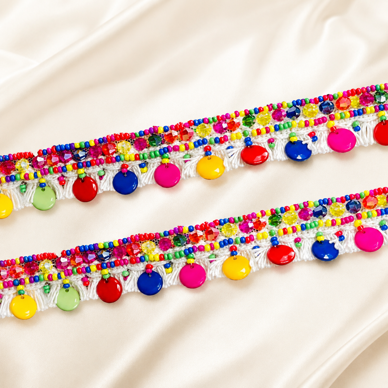 Beaded Fringe Lace Border with Hanging Disc Detailing