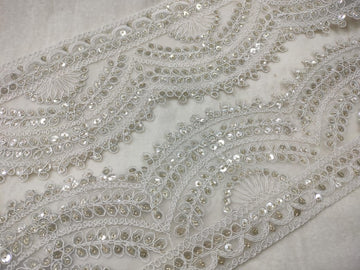 White Fancy Zari Work Embroidered Border