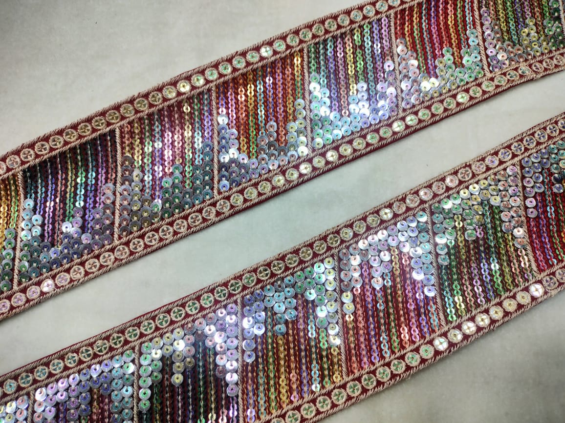 Multicolor Sequin Trim Lace