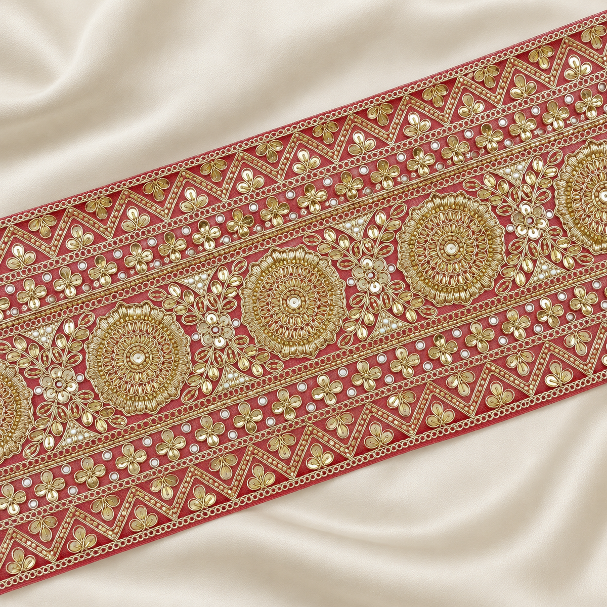 Royal Floral Medallion Gota Embroidered Wide Bridal Lace Border